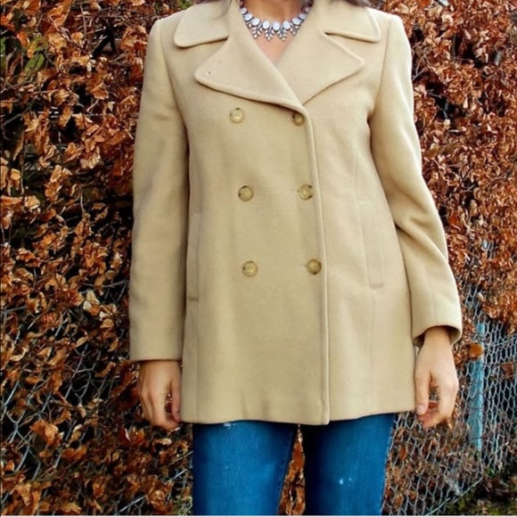 EXPRESS Wool Pea Coat Double Breasted Tan Size 9/10 - Picture 1 of 7